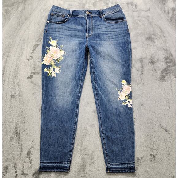 Maurices Denim - Maurices Jeans Womens 13/14 Blue Floral Applique High Rise Skinny Leg Raw Hem